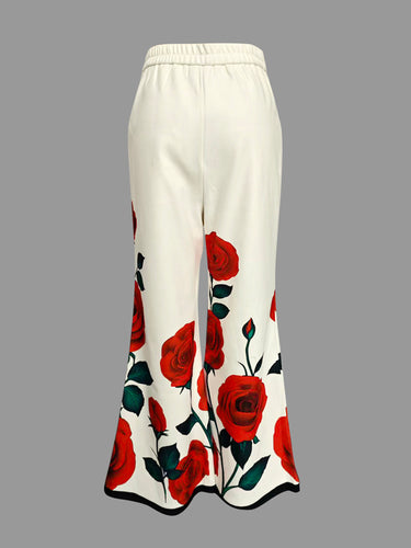 Loose Wide Leg Flower Print Casual Pants Bottoms Trousers