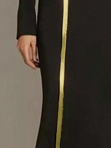 Bodycon Long Sleeves Asymmetric Split-Joint High Neck Maxi Dresses