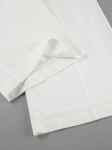 1742266 Elasticated Waist High Waisted Pleated Solid Color Split-Joint Pants