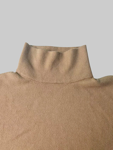 1715284 Long Sleeves Loose Solid Color High Neck Midi Dresses Sweater Dresses