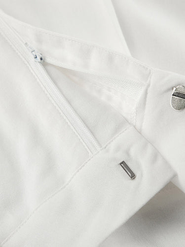 1742262 Elasticated Waist High Waisted Pleated Solid Color Split-Joint Pants