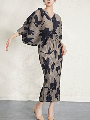 Mangas de batwing Vestidos midi de cuello en V plisado plisado