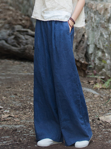 Pantaloni a colori solidi elasticità gamba larga