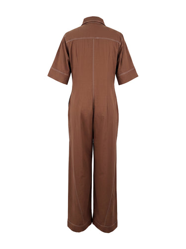 Lose, kurze Ärmel, Taschen, einfarbig, Reißverschluss, Stehkragen, Overalls
