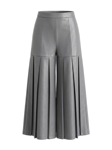 Pantaloni a gamba larga con cerniera tinta unita con tasche a pieghe elastiche a vita alta