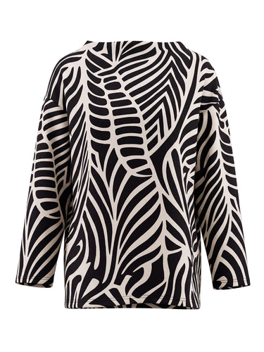 Printed Contrast Color Loose Long Sleeves High-neck Sweatshirt Tops