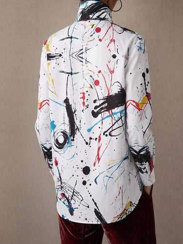 Split-Joint Printed Loose Long Sleeves Stand Collar Blouses&shirts Tops