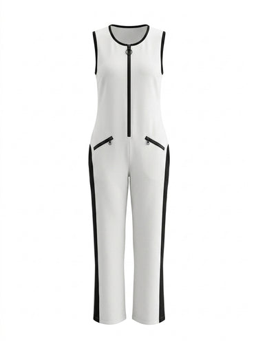Losse mouwloze jumpsuits met contrasterende kleuren, rits en V-hals