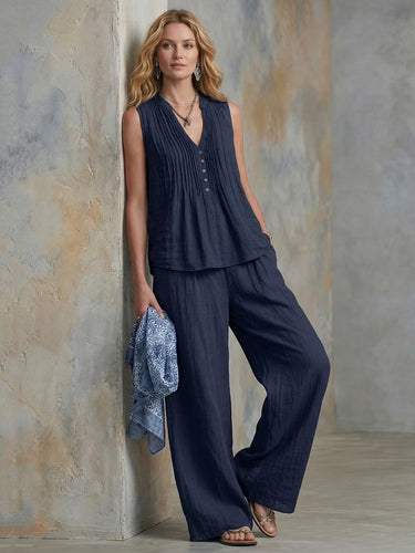 1764150 High Waisted Loose Pockets Solid Color Pants Trousers