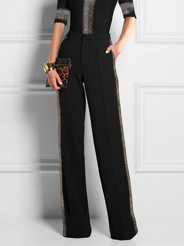 Bolsos abostados de cintura alta calça de cor sólida calça