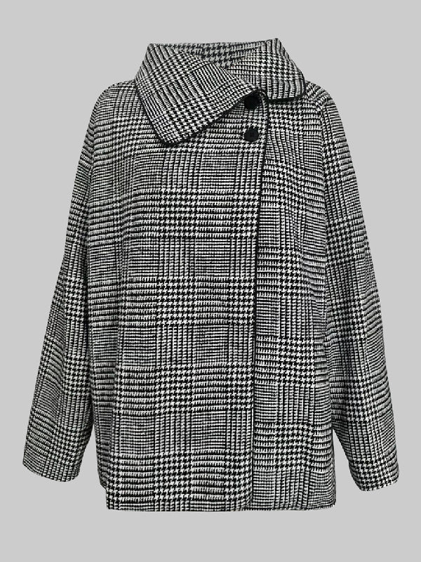 ジャケット・アウター PHENOMENON HOUNDSTOOTH STAND COLLAR JKT Long Sleeves Loose Asymmetric Houndstooth Plaid Stand Collar