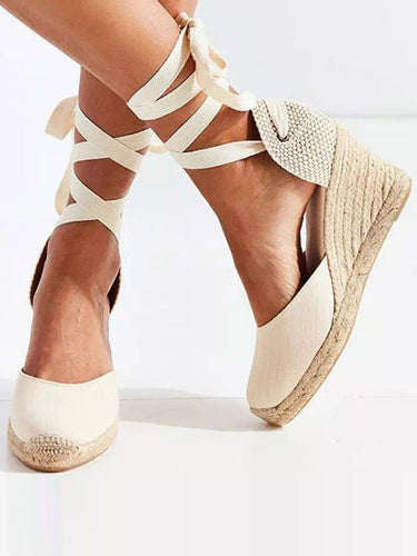 1774981 Espadrille-sandalen met gesp en gesp en vierkante neus met veters en enkelomslag