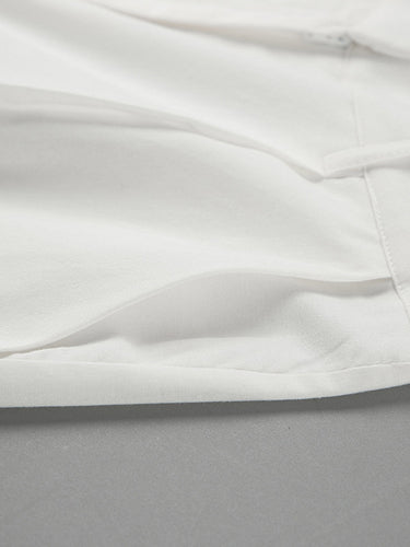 1742261 Elasticated Waist High Waisted Pleated Solid Color Split-Joint Pants