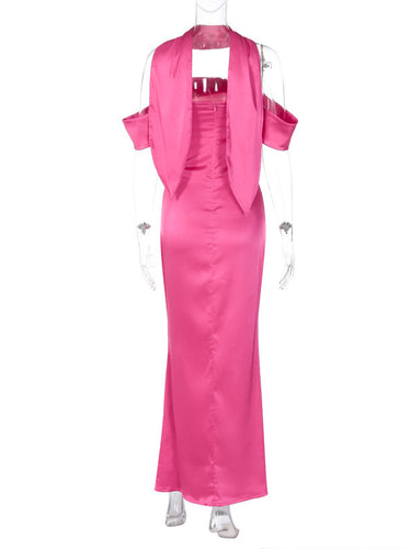 1484105 Sleeveless Solid Color Zipper Off-the-shoulder Maxi Dresses