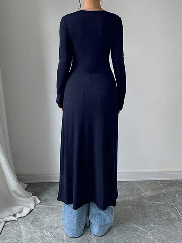 1715681 Long Sleeves Skinny Buttoned Solid Color Split-Front V-Neck T-Shirts