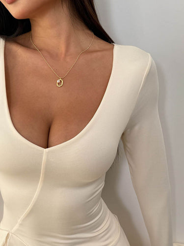 1747369 Bodycon High Waisted Asymmetric Pleated Ruffled Solid Color Split-Joint Deep V-Neck Mini Dresses