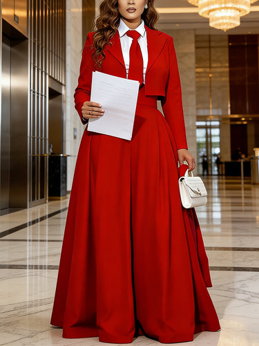 Elasticated Waist High Waisted Big Hemline Pleated Pockets Solid Color Zipper Wide Leg Pants