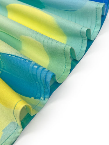 Vestidos maxi de decote em V impressos em colorido de contraste sem mangas sem mangas