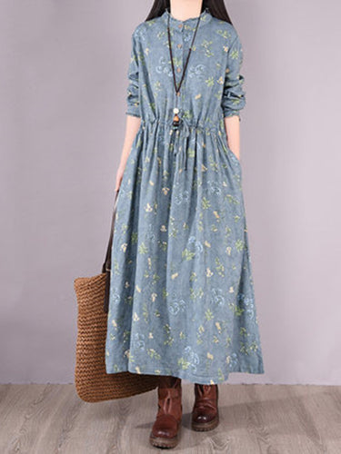 Robe midi en coton imprimée à imprimé florale vintage robe midi