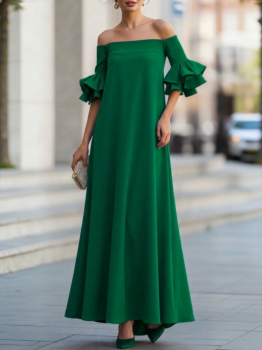 Half Sleeves Loose Solid Color Off-The-Shoulder Maxi Dresses – Uoozee official