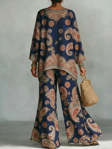 1781551 Batwing Sleeves Long Sleeves Asymmetric Contrast Color Printed V-Neck Blouses&Shirts Tops