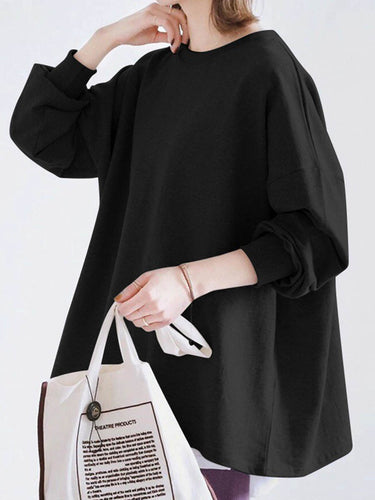 1740470 Long Sleeves Loose Solid Color Sweatshirt Tops