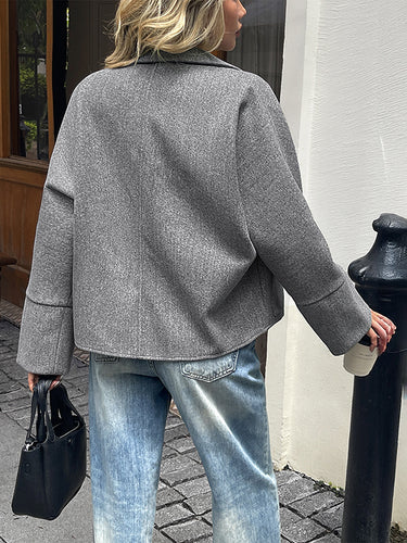 1731952 Long Sleeves Pockets Solid Color Zipper Lapel Coats&Jackets Outerwear