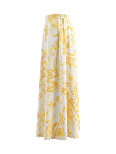 A-Line High Waisted Contrast Color Flower Print Pockets Skirts