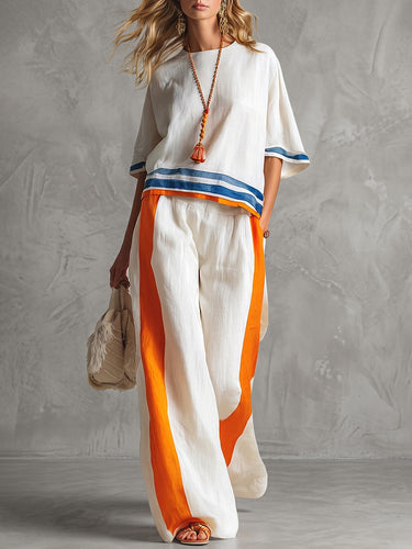 1774144 Losse blouses met driekwartmouwen, strepen en ronde hals.&Shirts Tops