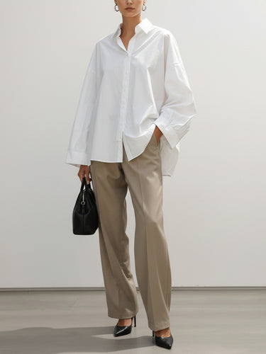 1740233 Long Sleeves Loose Buttoned Pockets Solid Color Lapel Blouses&Shirts Tops