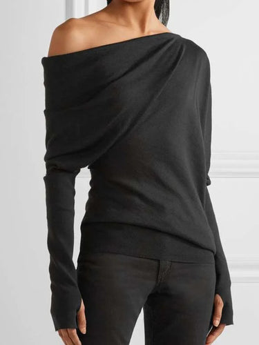Urban Asymmetrische One-Shoulder-T-Shirt-Top Langarm