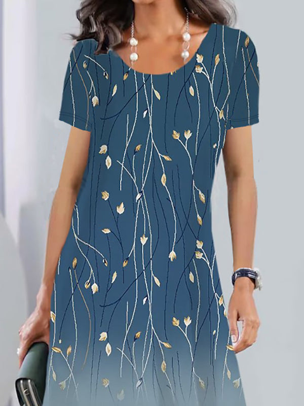 Ditsy Floral Printed Round Neck A-Line Mini Dress