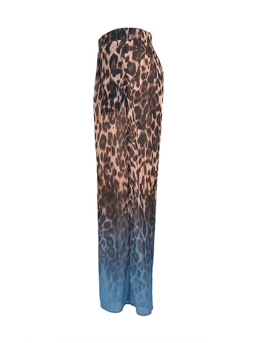 High Waisted Loose Gradient Leopard Pants Trousers