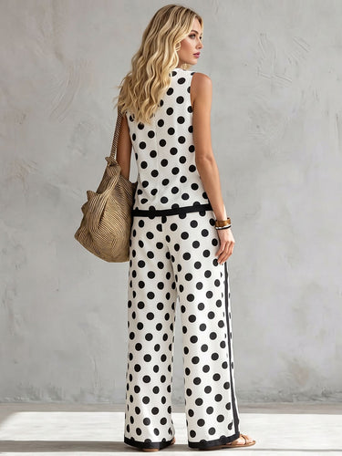 1787584 Loose Wide Leg Contrast Color Pockets Polka Dot Striped Pants Trousers