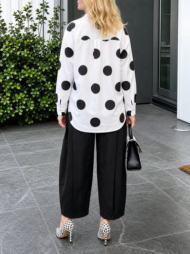 Pockets Pleated Contrast Color Buttoned Wide Leg High Waisted Trousers Pants