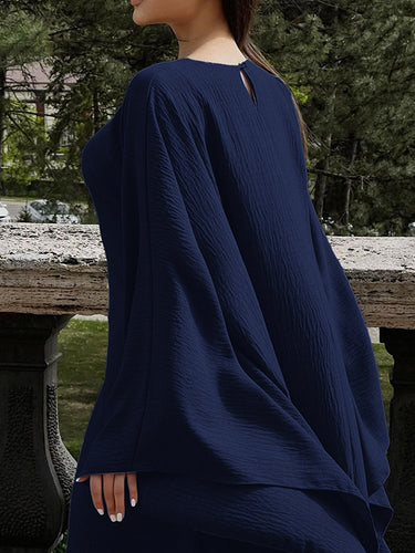 1717846 Batwing Sleeves Long Sleeves Solid Color Round-Neck Maxi Dresses
