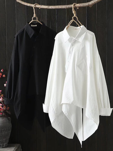 Städtische lose schwarze weiße lange Ärmel unregelmäßige Bluse