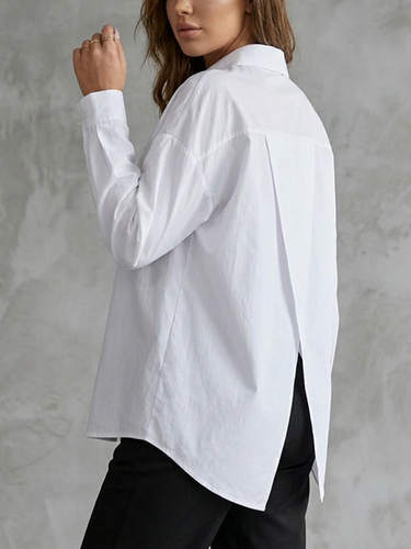 1782783 Long Sleeves Loose Buttoned Solid Color Split-Back Lapel Blouses&Shirts Tops