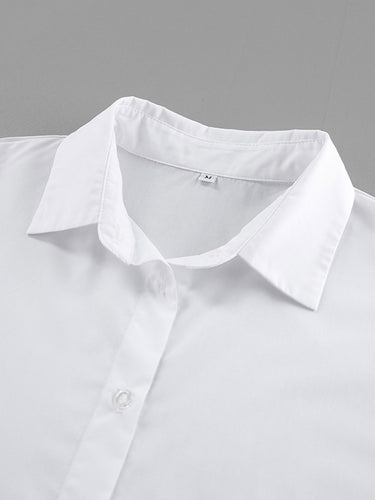 1751875 Flared Sleeves Long Sleeves Buttoned Pleated Solid Color Split-Joint Lapel Blouses&Shirts Tops