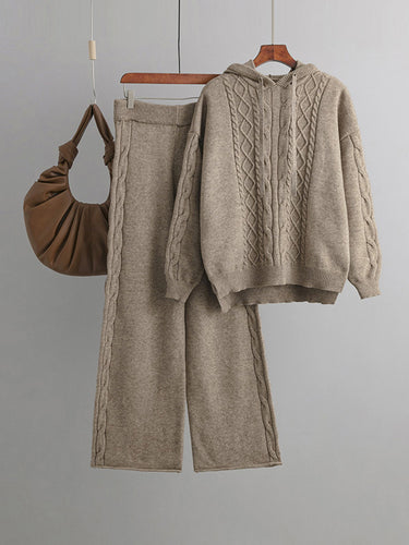 Urban Lose Solid Color mit Kapuzen mit hoher Low-Low-Pullover und Weitbeinhose Zwei Stücke Set Set