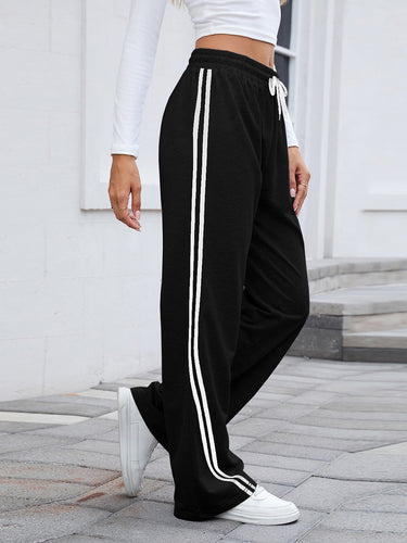 1748425 Elasticated Waist High Waisted Drawstring Split-Joint Pants Trousers