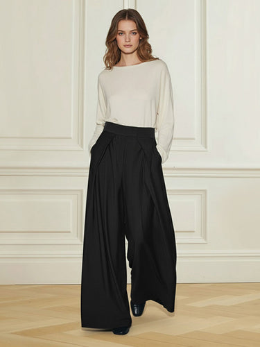 High Waisted Loose Pleated Solid Color Pants
