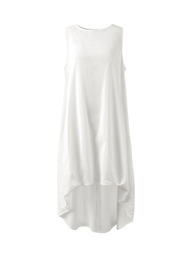 A-Linie High-Low Einfarbiges Maxikleid mit Reißverschluss und Rundhalsausschnitt