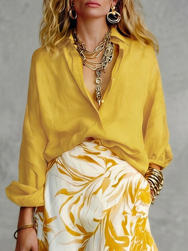Blouses met lange mouwen, losse pasvorm, knoopsluiting en revers in effen kleur.&Shirts Tops