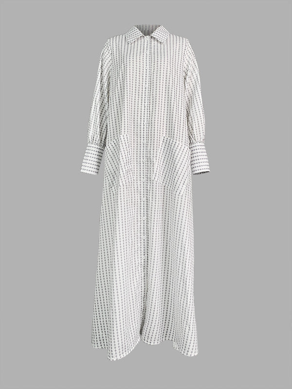 Striped Loose Short Sleeves Lapel Maxi Dresses