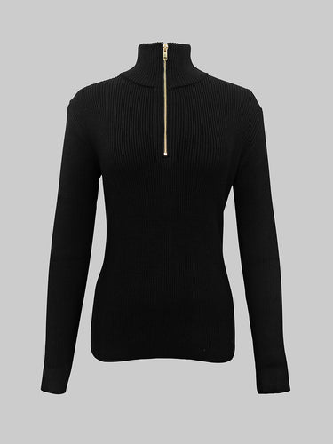 Long Sleeves Skinny Solid Color Zipper High Neck Pullovers
