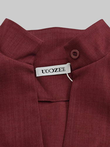 A-Line High Waisted Buttoned Pockets Solid Color Split-Joint Stand Collar Midi Dresses