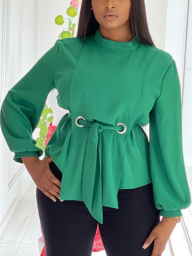 1435351 Loose Wrap Bandage Hollow Solid Color Split-Joint Blouses&Shirts Tops