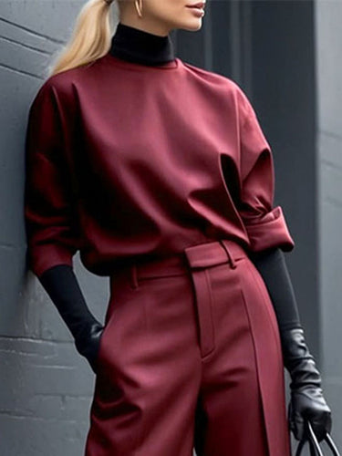 Long Sleeves Loose Solid Color Round-Neck Hoodies&Sweatshirt Tops