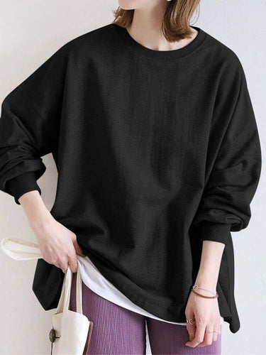 1740474 Long Sleeves Loose Solid Color Sweatshirt Tops